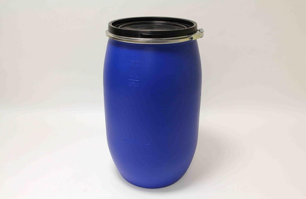 Baril tonneau fût plastique Bleu 120 L avec couvercle, bague de serrage  (22120)